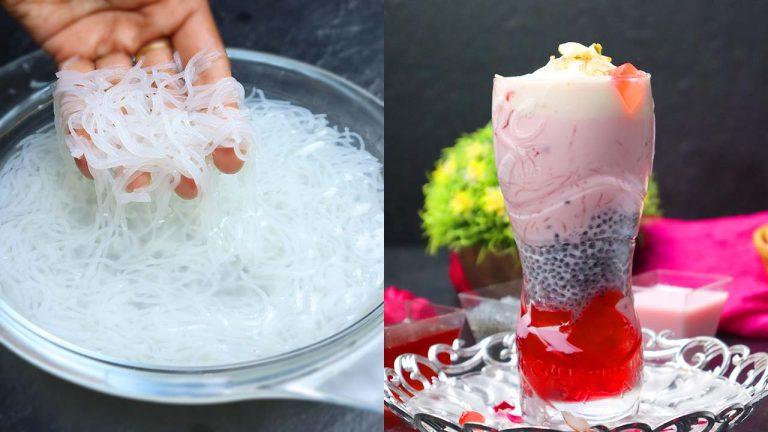 Falooda recipe | how to make homemade rose falooda | homemade falooda sev recipe.