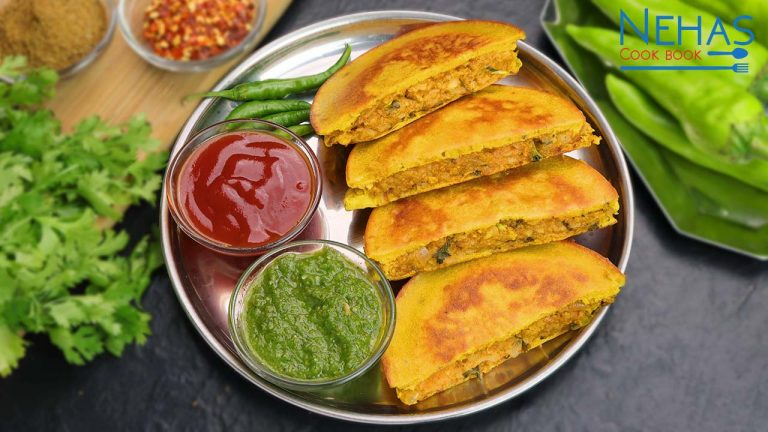 Stuffed besan pudla | potato stuffed besan chilla sandwich recipe | besan pancake sandwich