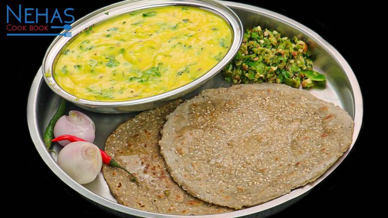 Thali recipe | pithala bhakhri recipe | bajra bhakhri recipe | methi pithala recipe | mirchi thecha recipe